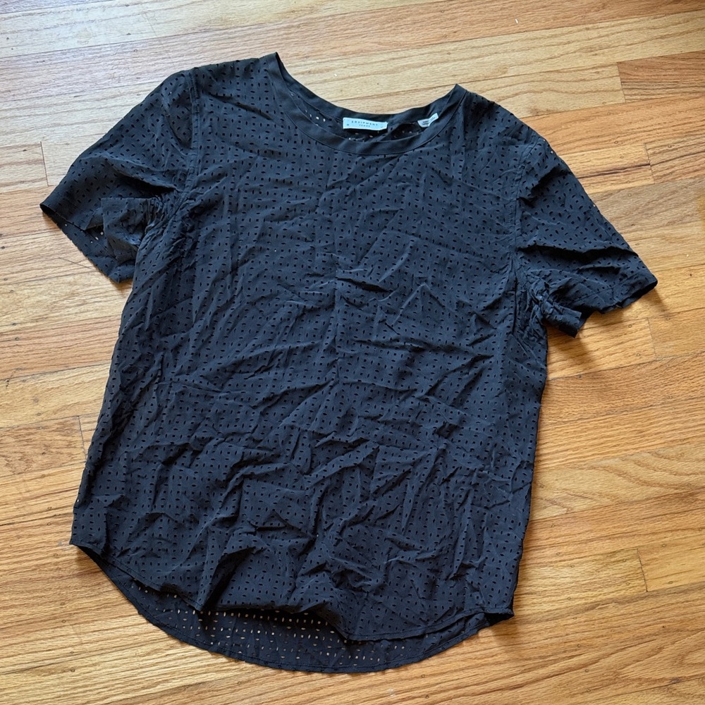 Equipment Black Silk Eyelet Top